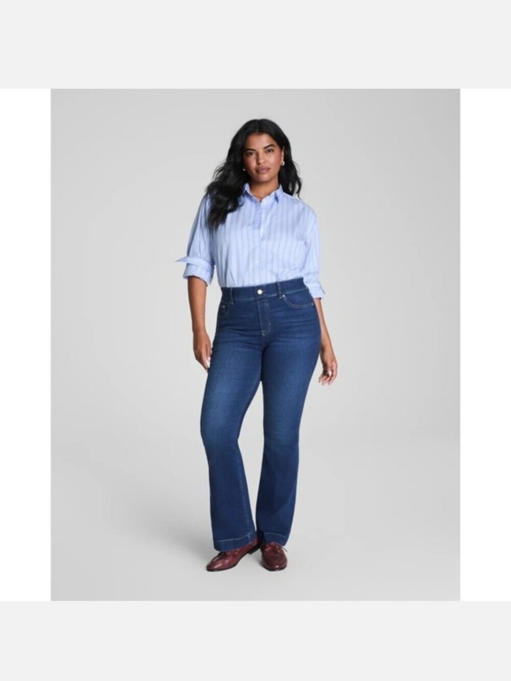 Spanx Flare Jeans Dark Wash Blue Pull On High Rise Denim 21164Q Size XL